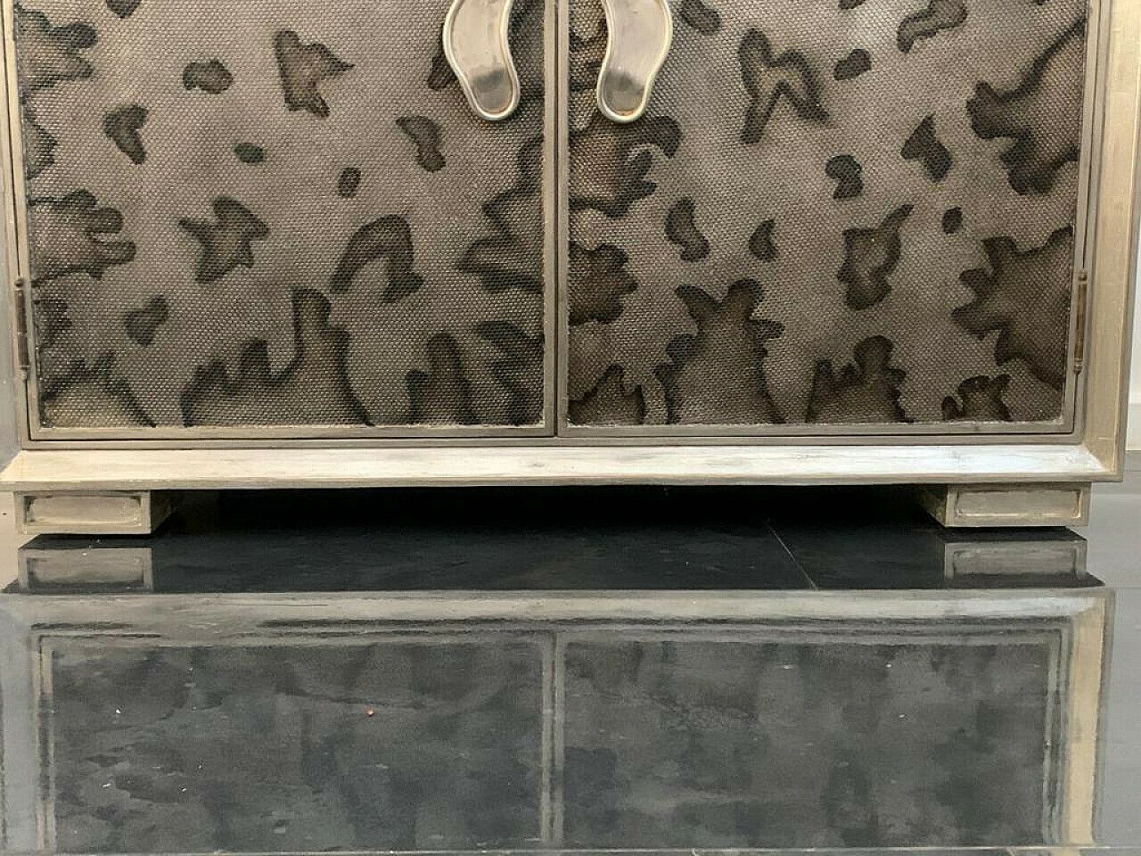 Wood, Metal Leaf And Glass Sideboard By Lam Lee Group, 1980s photo vinterior