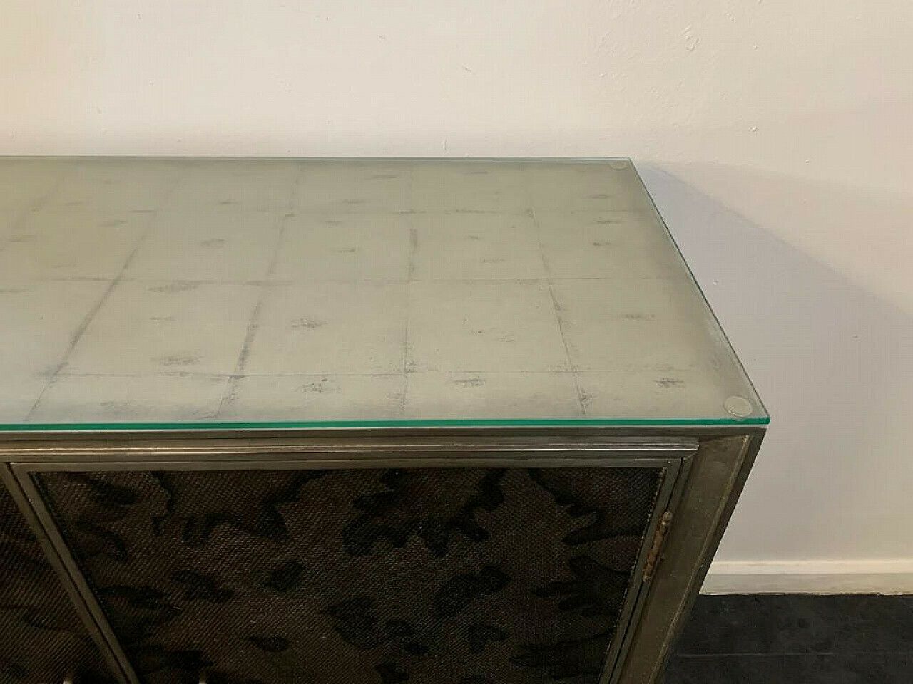 photo for sale Wood, Metal Leaf And Glass Sideboard By Lam Lee Group, 1980s