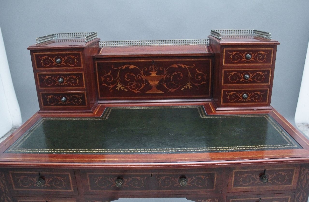 19th Century Mahogany Inlaid Writing Desk photo vintage