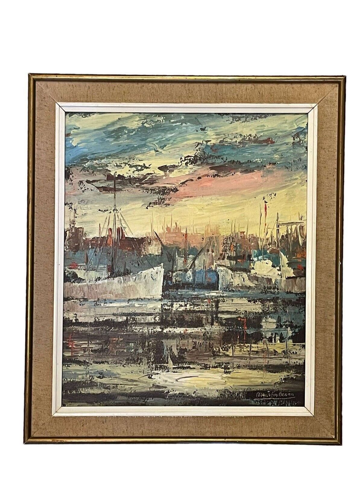 Original Oil By Martin Ocana Spanish Harbour Scene photo furniture