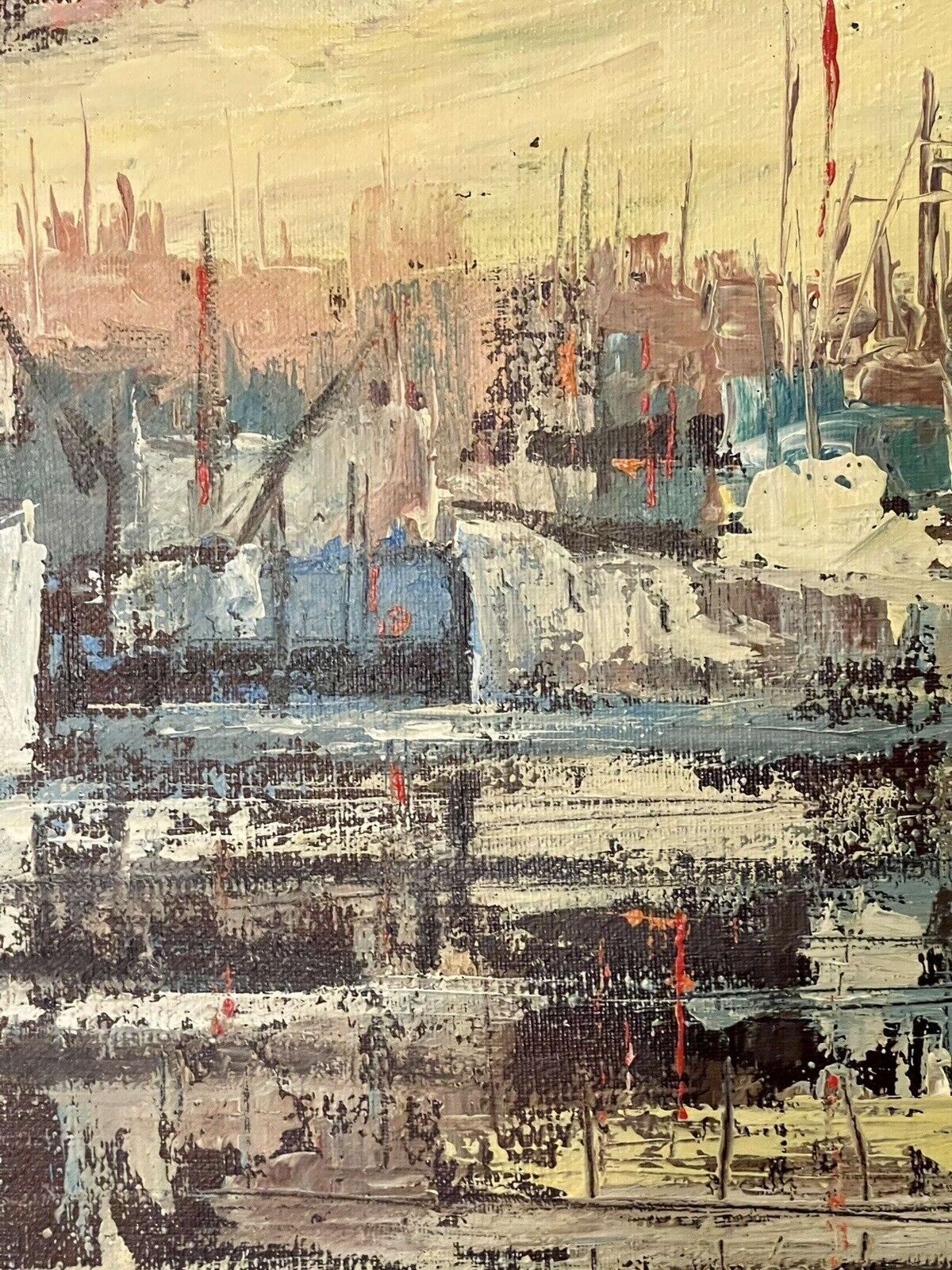 Original Oil By Martin Ocana Spanish Harbour Scene photo for sale