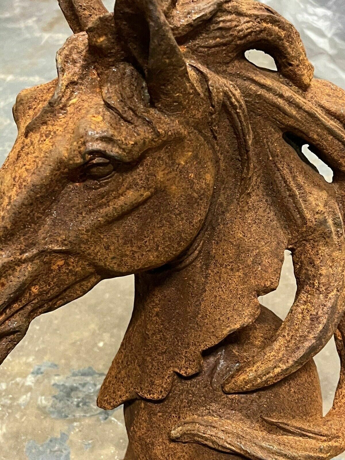 Large Cast Iron Horse Head Statue. photo for sale