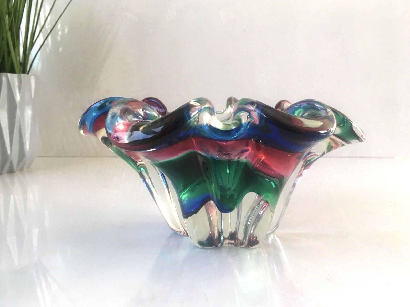 Wonderful Retro 70's Multicoloured Art Glass Bowl Iwatsu Hineri Kamei Japan Mcm photo furniture