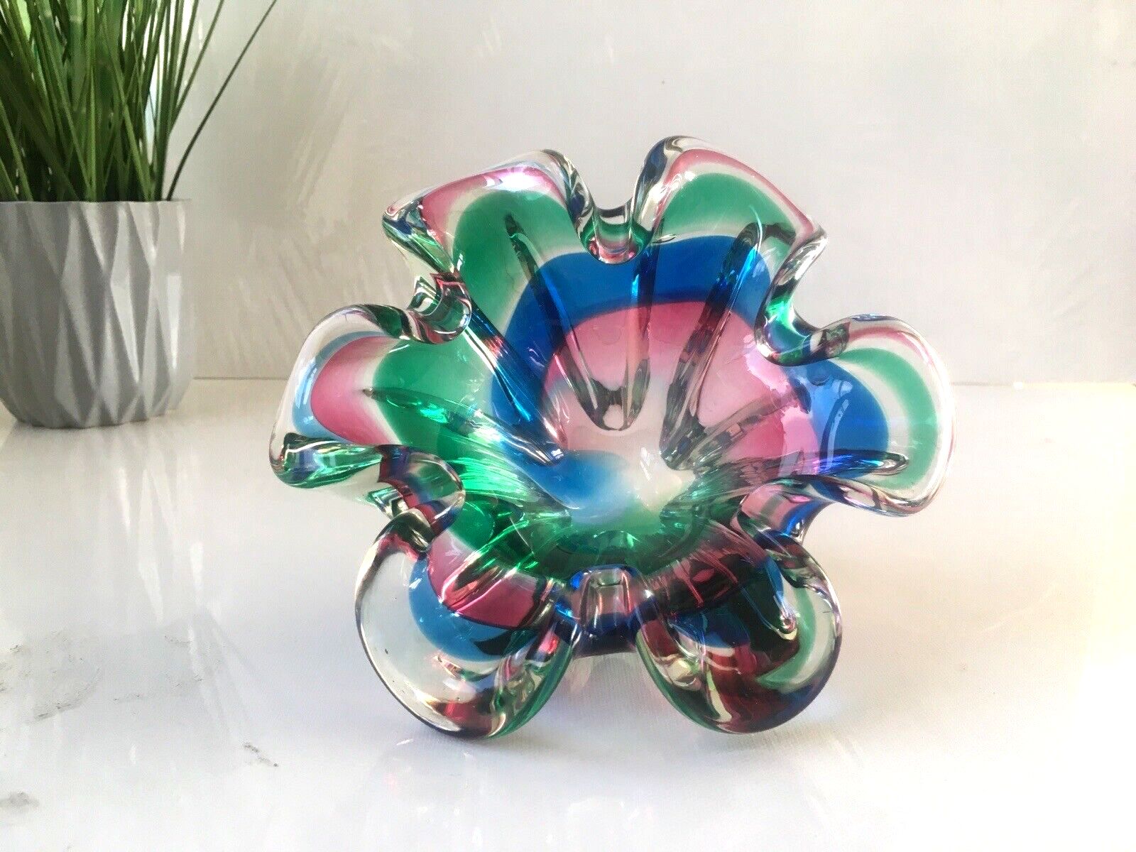 Wonderful Retro 70's Multicoloured Art Glass Bowl Iwatsu Hineri Kamei Japan Mcm photo for sale