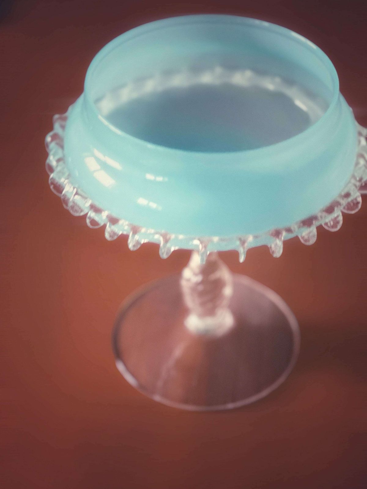 1960s Mid Century Italian Sky Blue Cased Empoli Glass Pedestal Lidded Compote Candy Dish Midcentury photo for sale