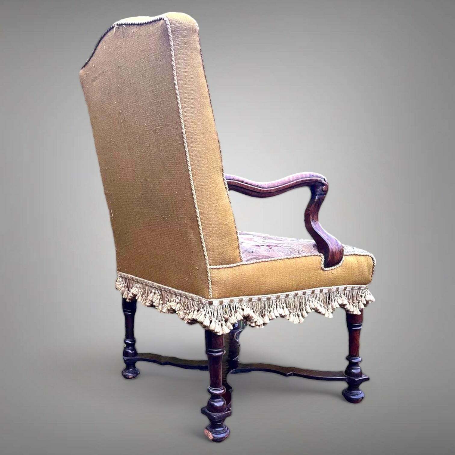 A Beautiful Early Antique Country House William & Mary Walnut Needlework Open Armchair Circa 1690 photo 950.0