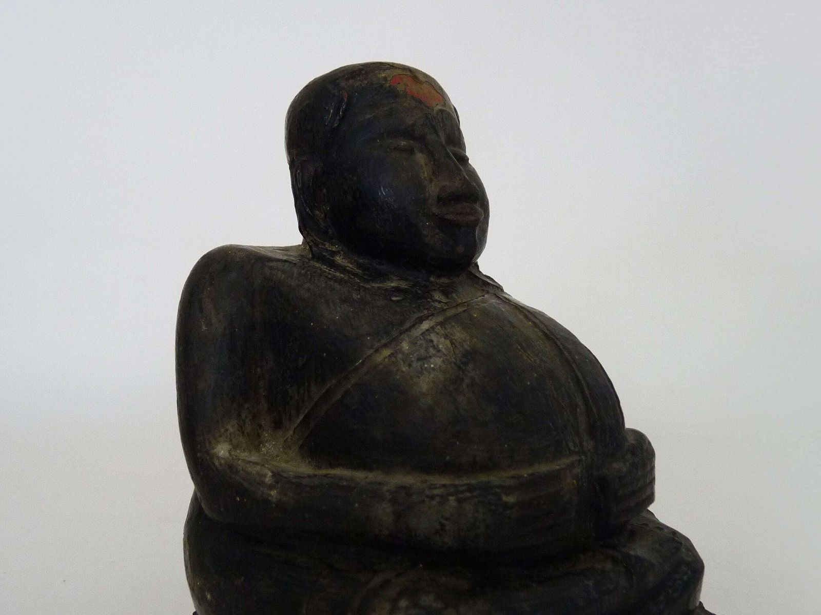 Khmer Laughing Buddha Statue In Carved Wood photo Art