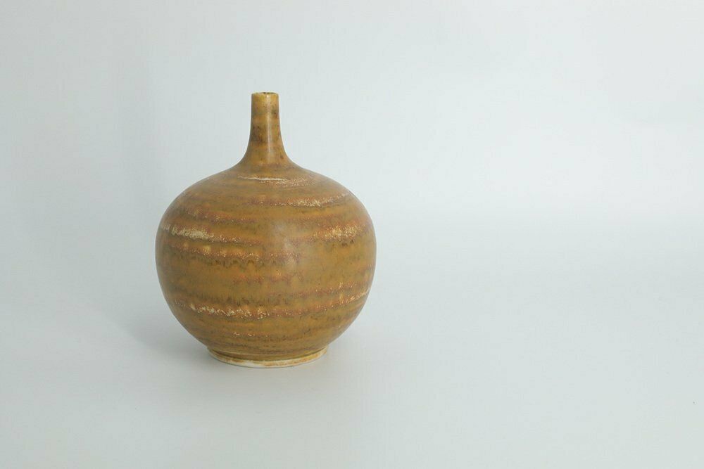 Small Mid Century Scandinavian Modern Spherical Brown Stoneware Vase No. 19 7/11 75 By Gunnar Borg For Höganäs Keramik, 1960s