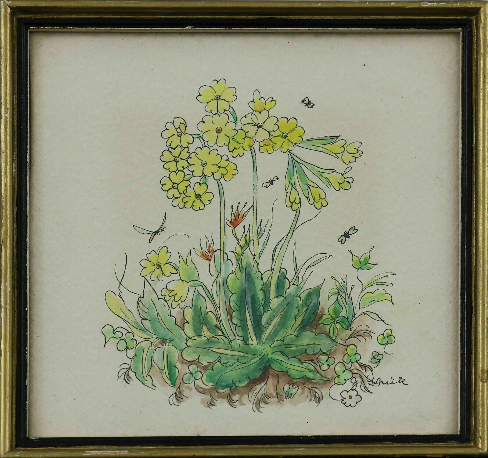 Two Small Watercolours Of Wildflowers Signed. Oxslips And Red Campion