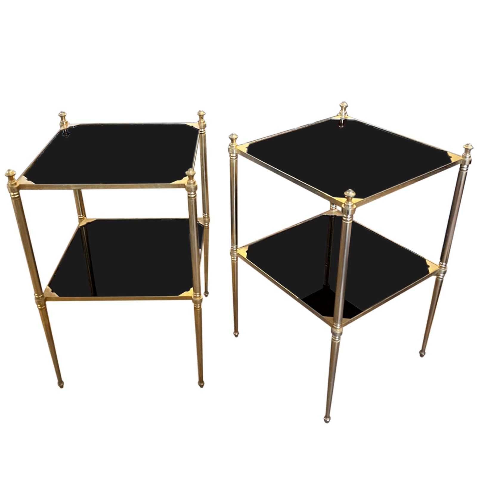 Pair Of Jansen Style French Midcentury Side Tables With Black Glass photo for sale