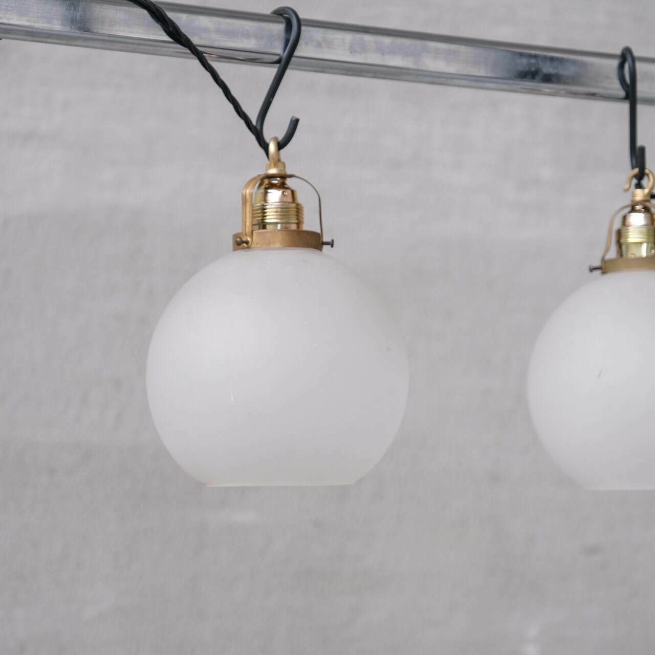 Pair Of French Etched Mid Century Glass Pendant Lights photo vinterior