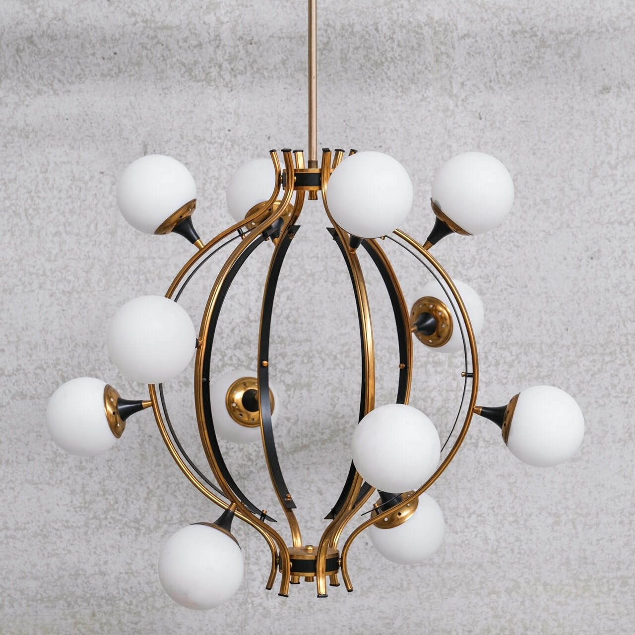 Stilnovo Mid Century Italian Brass And Opaline Globe Chandelier photo furniture