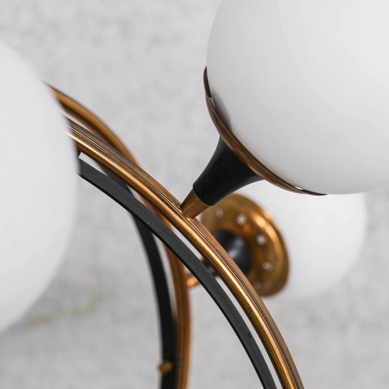 Stilnovo Mid Century Italian Brass And Opaline Globe Chandelier photo buy