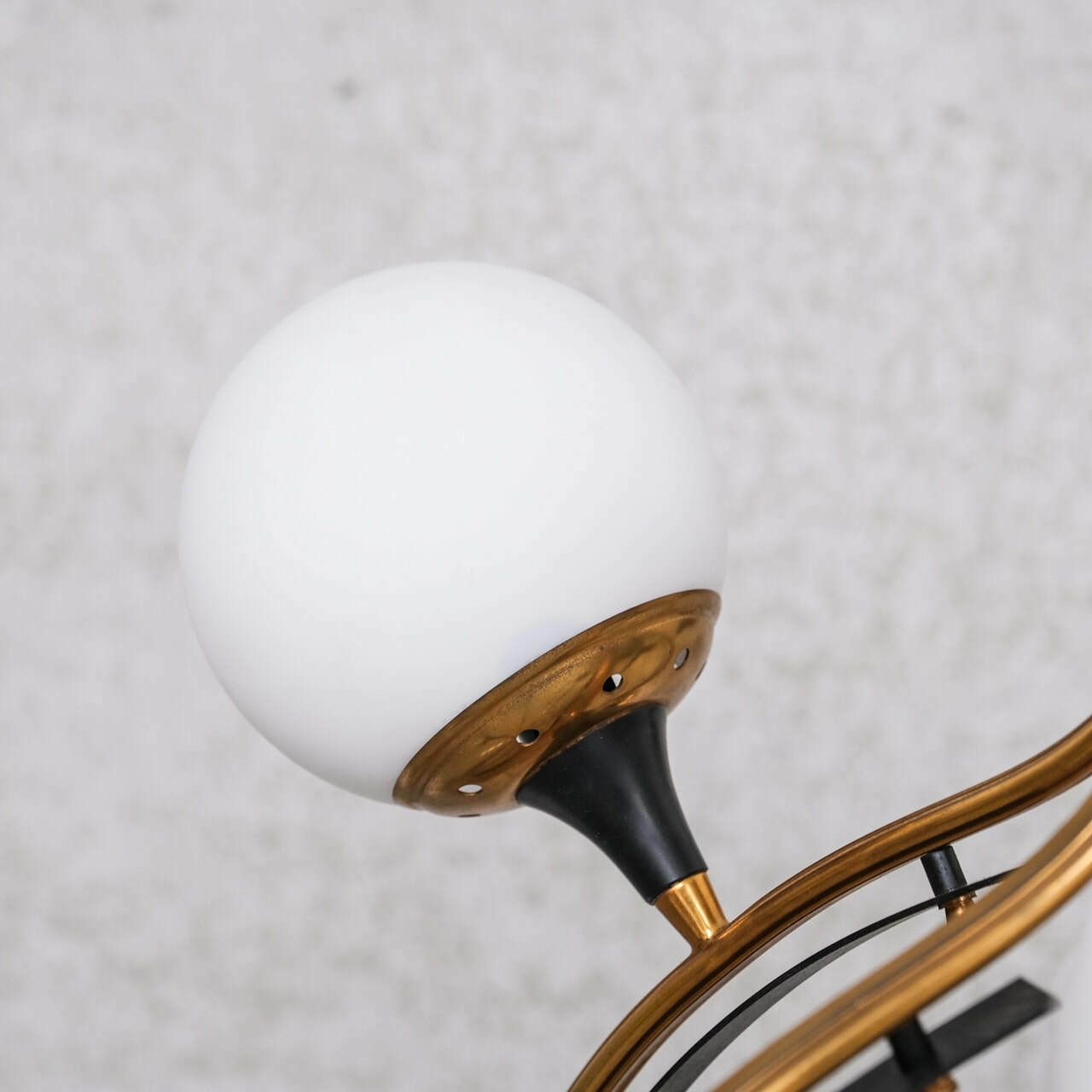 Stilnovo Mid Century Italian Brass And Opaline Globe Chandelier photo vintage