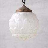 Opaque Brass And Glass Artichoke Style Pendant Light photo for sale