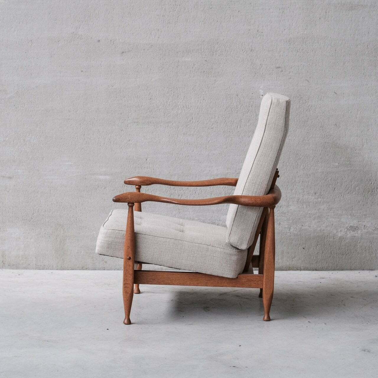 Guillerme Et Chambron Oak Mid Century French Upholstered Armchair photo for sale
