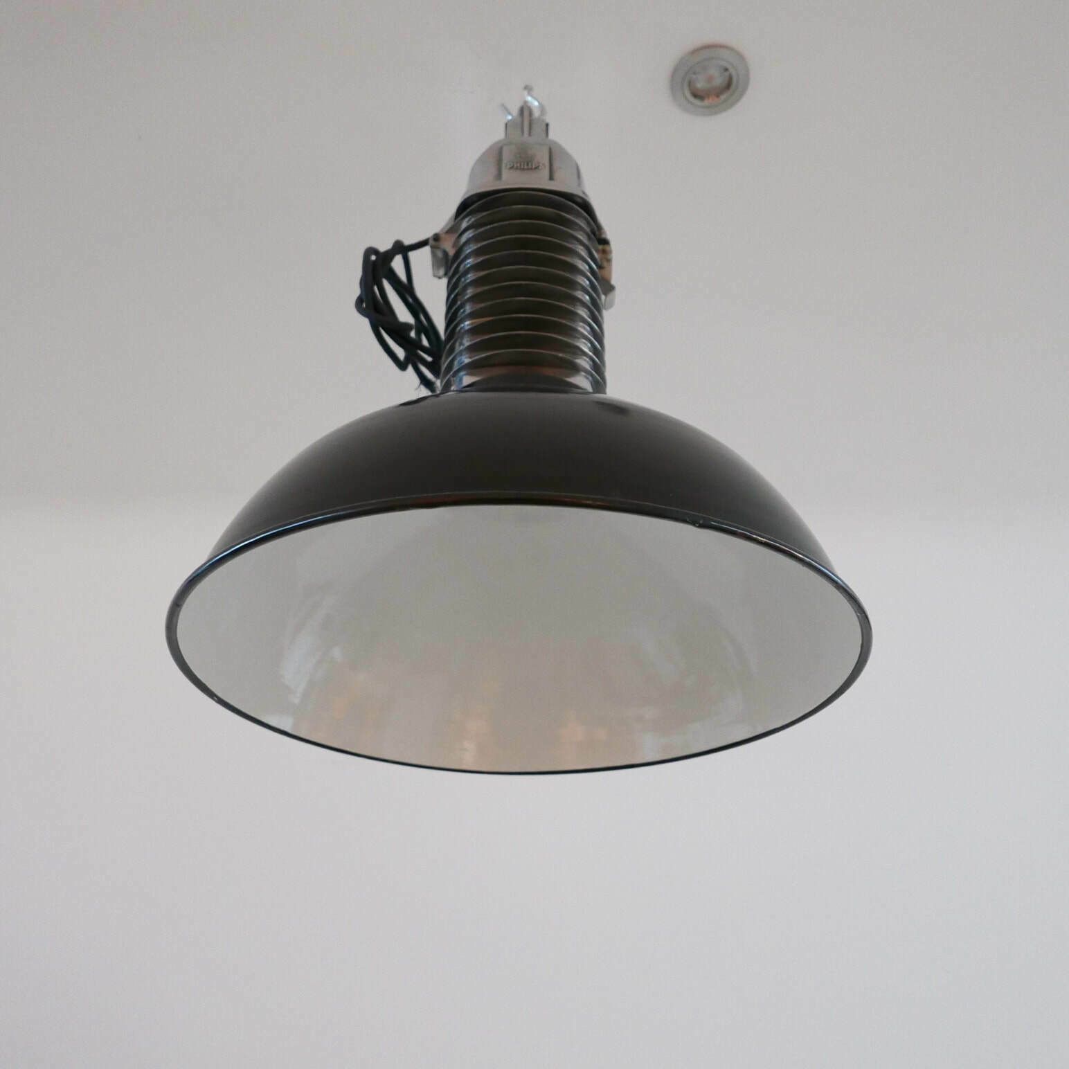 Pair Of Original Mid Century Dutch Philips Industrial Pendant Lamps photo vinterior