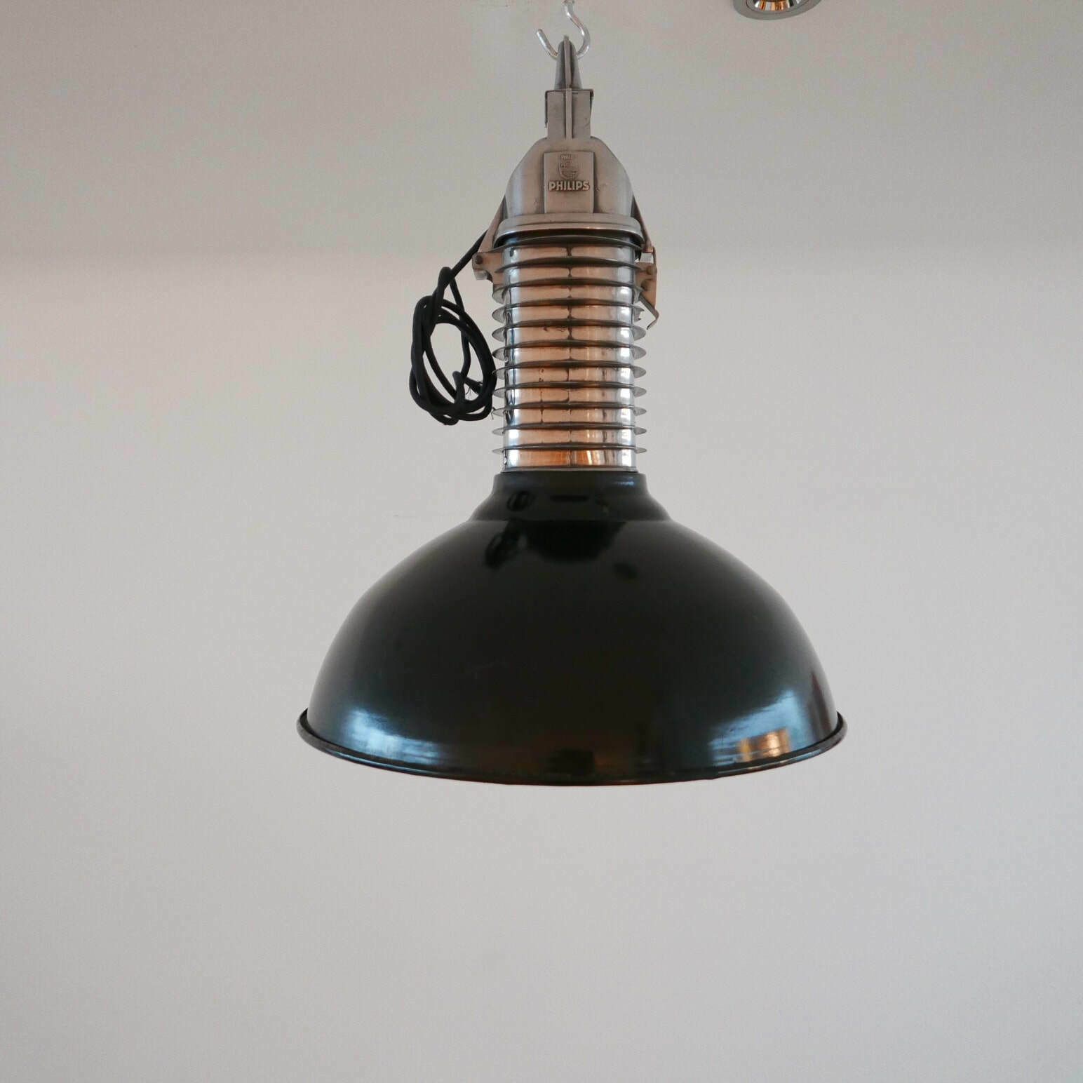 Pair Of Original Mid Century Dutch Philips Industrial Pendant Lamps photo buy