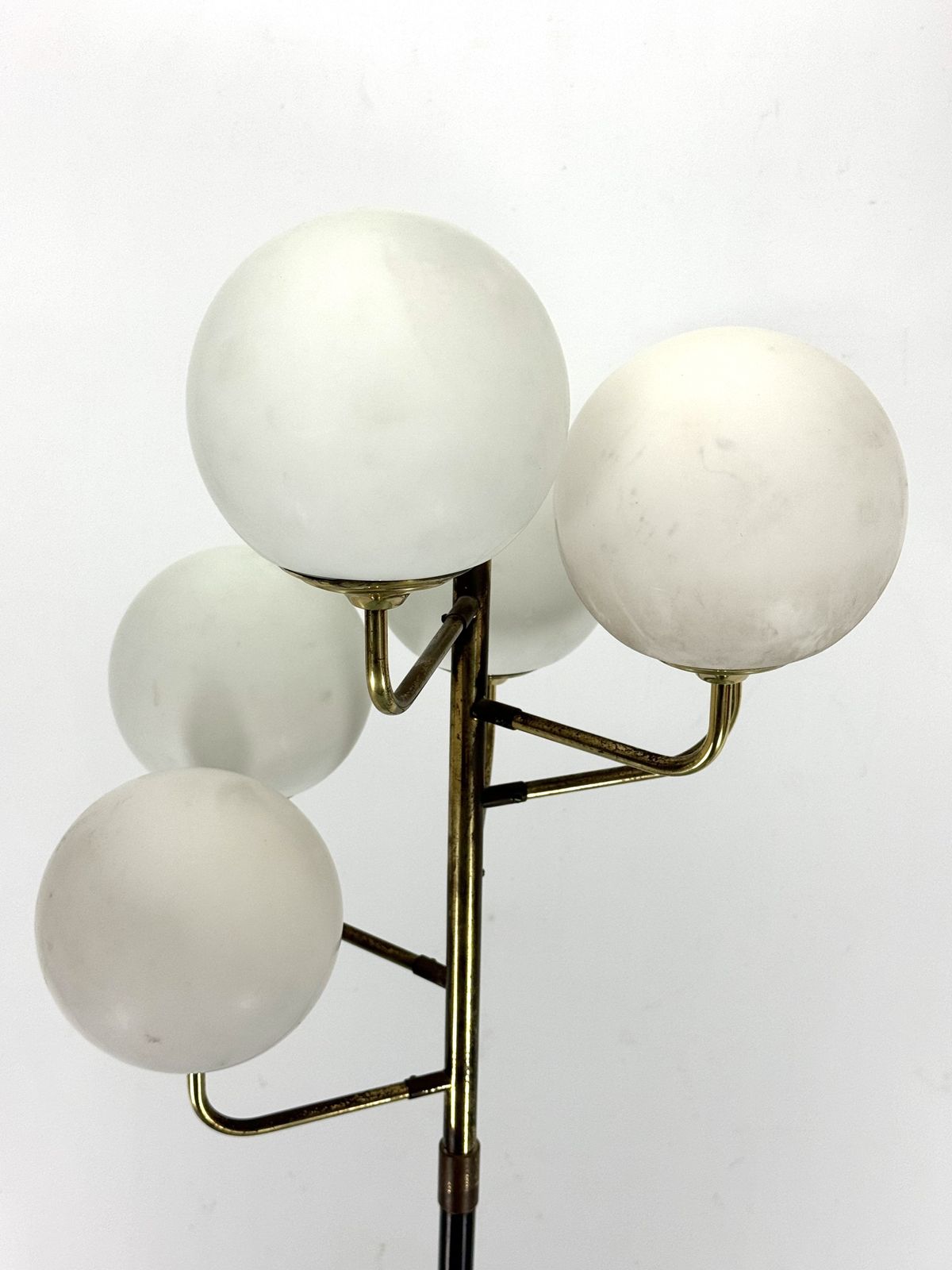 Mid Century Brass And Opaline Glass Six Arms Floor Lamp By Stilnovo. Italy 1950s photo buy