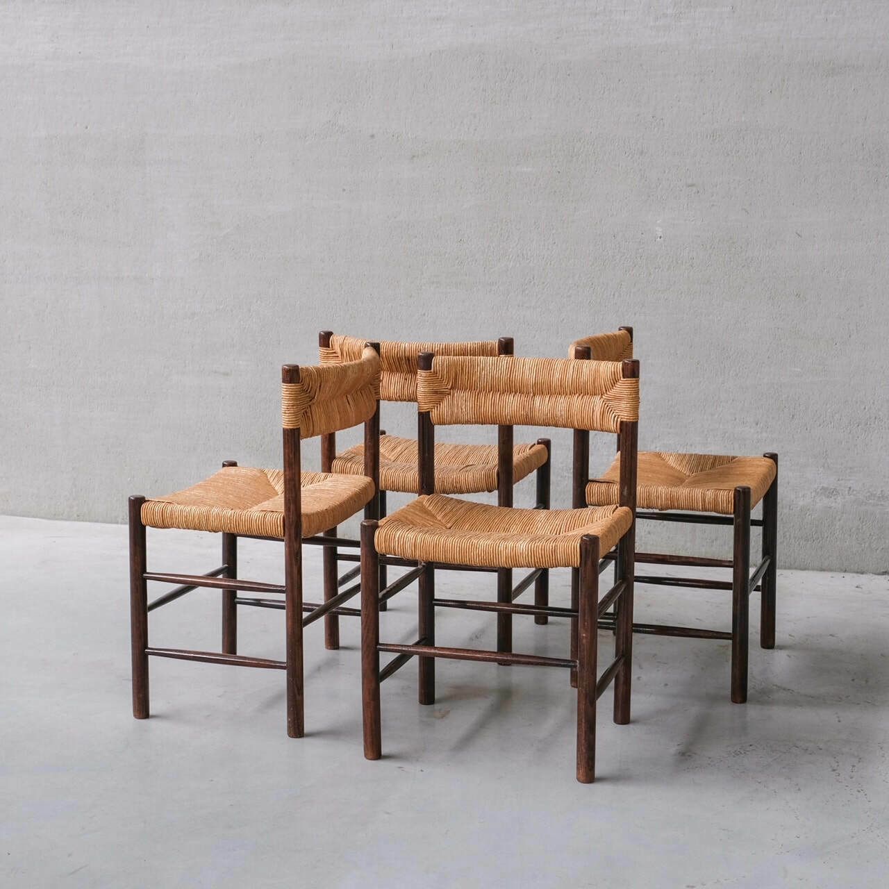 Furniture Set Of Four Charlotte Perriand 'Dordogne' Model Mid Century Dining Chairs photo