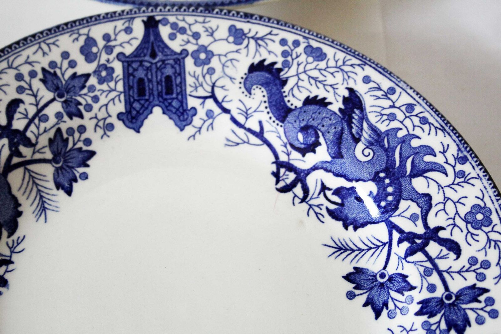 6 Vintage Keramische Dessertborden Delfts Blauw Boch België Dragon Pagodes Chinees Ontwerp Verzamelbord Blauw Wit, ø 8 Inch / 20,5 Cm photo 78.0