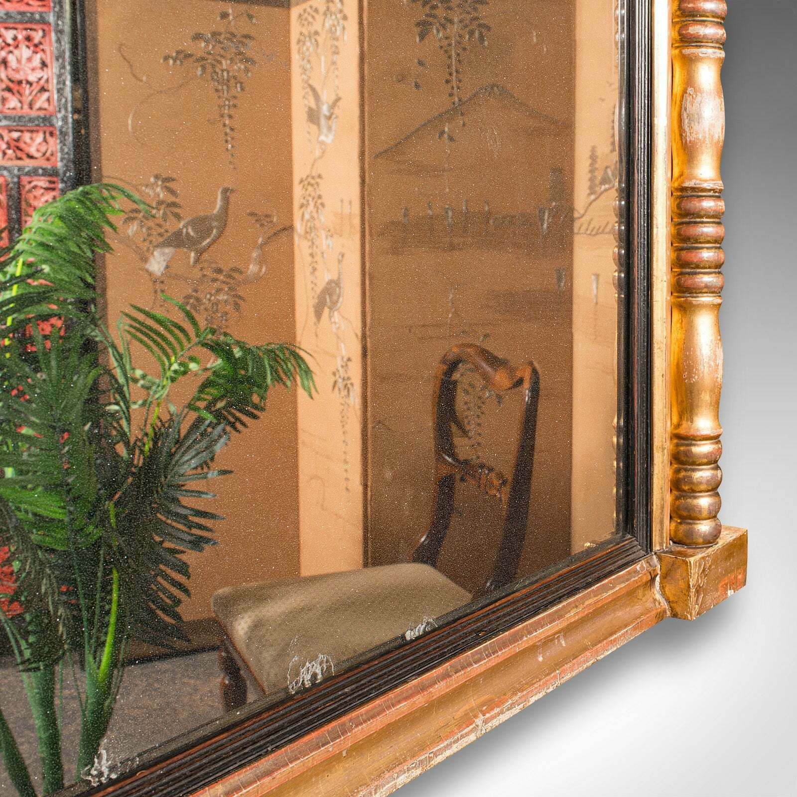 Large Antique Overmantle Mirror, English, Giltwood, Mercury Glass, Regency, 1820 photo vintage