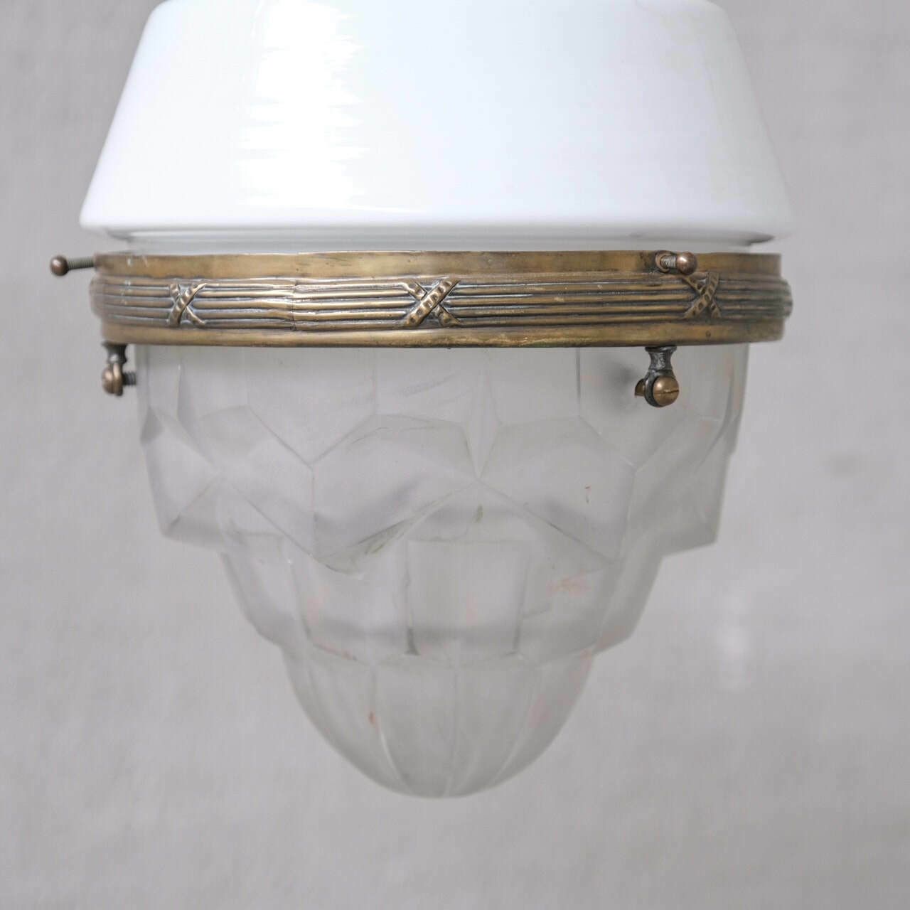 French Unusual Two Tone Antique Glass And Brass Pendant Light photo Lighting