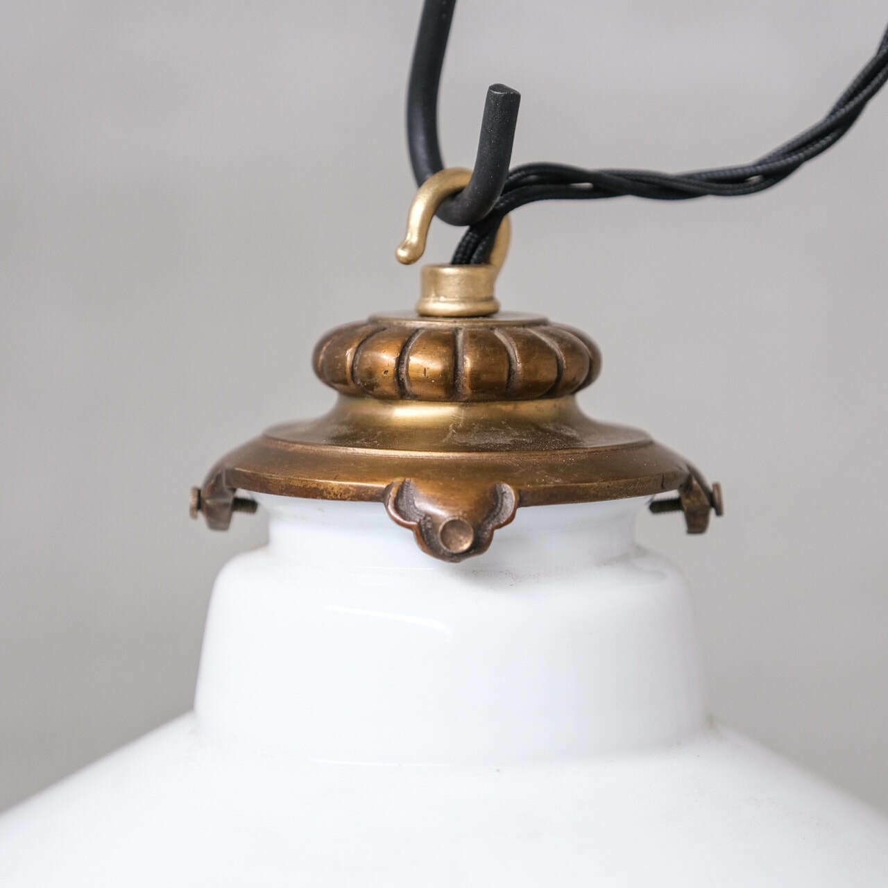 French Unusual Two Tone Antique Glass And Brass Pendant Light photo 1100.0