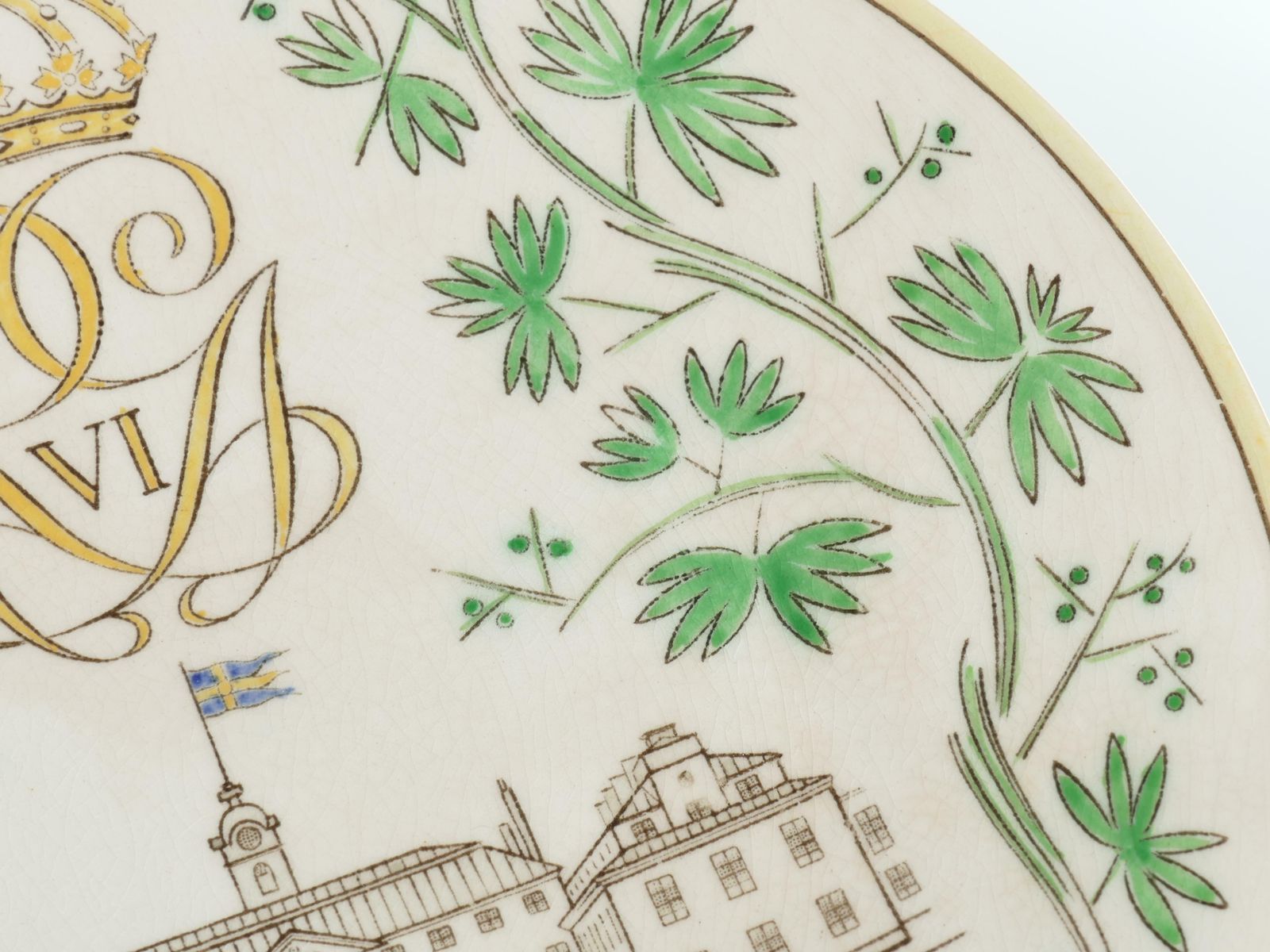 Home Decor Swedish Grace Plates With Ulriksdal Palace In Yellow And Green By Gefle 1951 photo