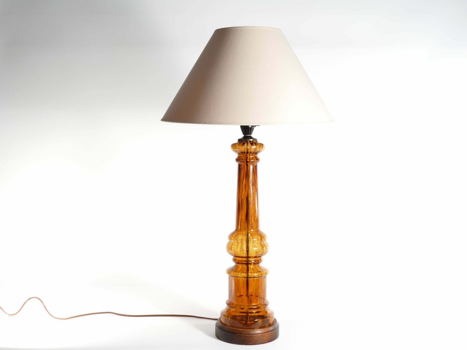 Scandinavian Modern Amber Glass Table Lamp By Miranda, 1970s photo for sale