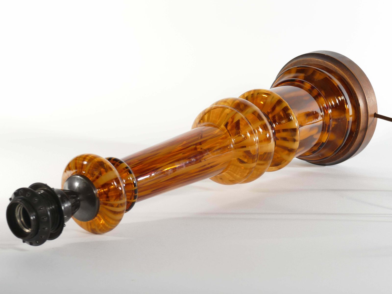 Lighting Scandinavian Modern Amber Glass Table Lamp By Miranda, 1970s photo
