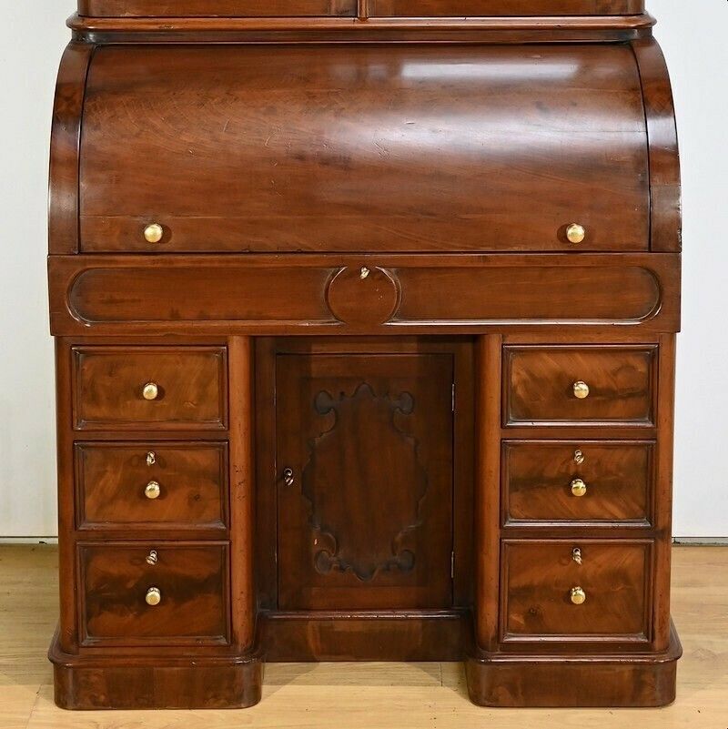 Mahogany Cylinder Library Desk, Victorian Period, England – 1850 photo vintage