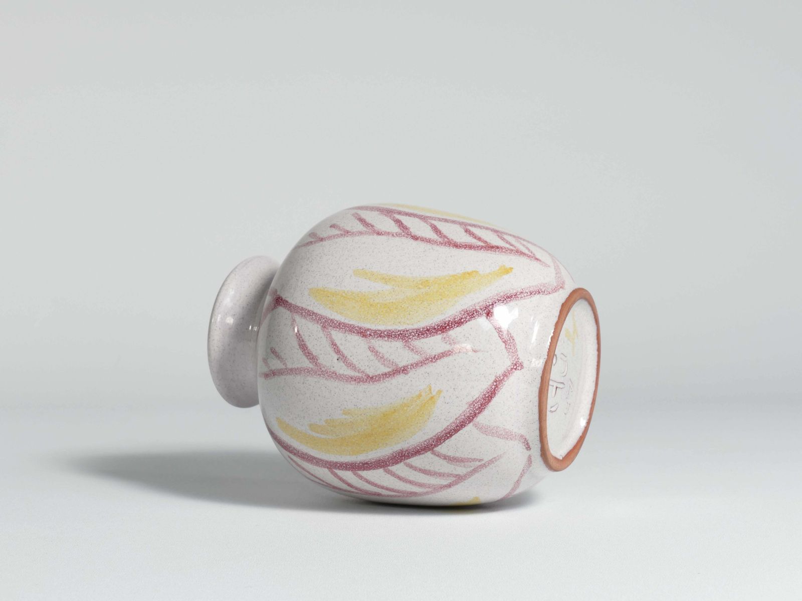 161.0 Scandinavian Modern Ceramic Vase With Red & Yellow Leaves, Alingsås Keramik 1947 photo