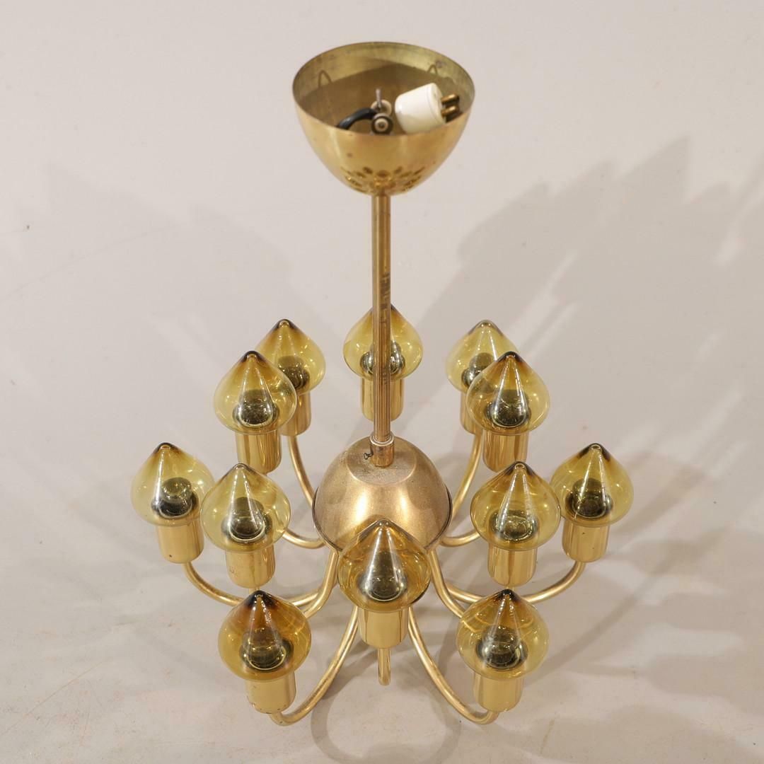 Mid Century Modern Hans Agne Jakobsson Brass And Glass Model T 789/12 Chandelier photo Lighting