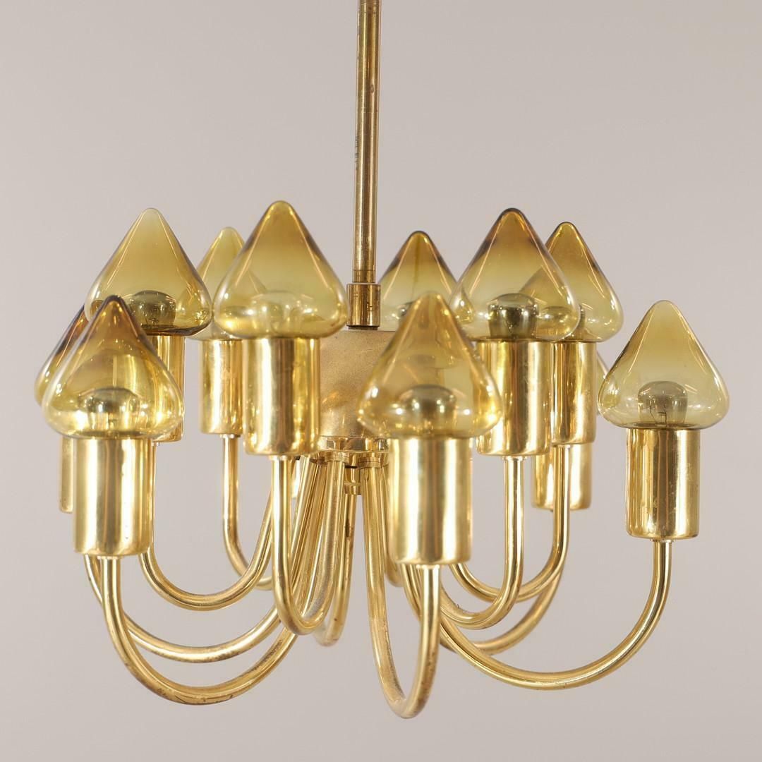 Mid Century Modern Hans Agne Jakobsson Brass And Glass Model T 789/12 Chandelier photo 3544.0