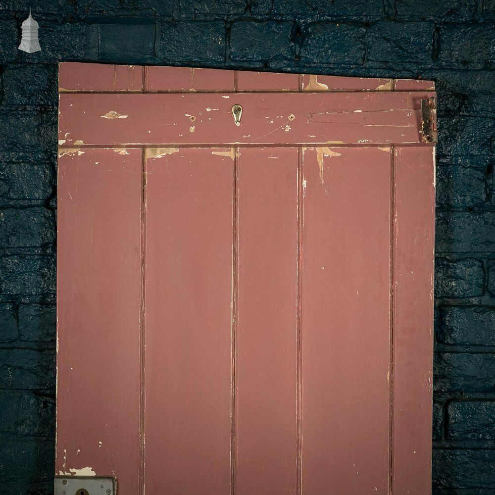 photo furniture Ledged Plank Door, White And Pink Painted Pine