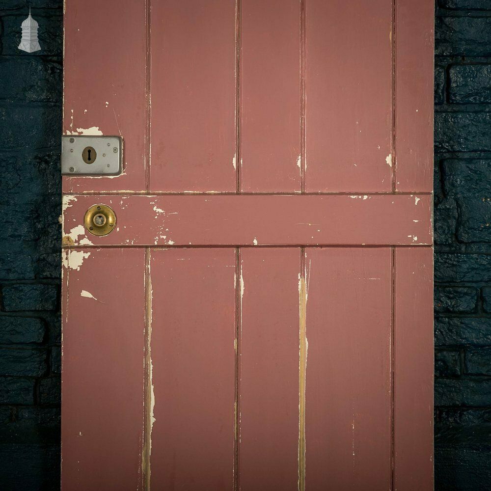 photo for sale Ledged Plank Door, White And Pink Painted Pine