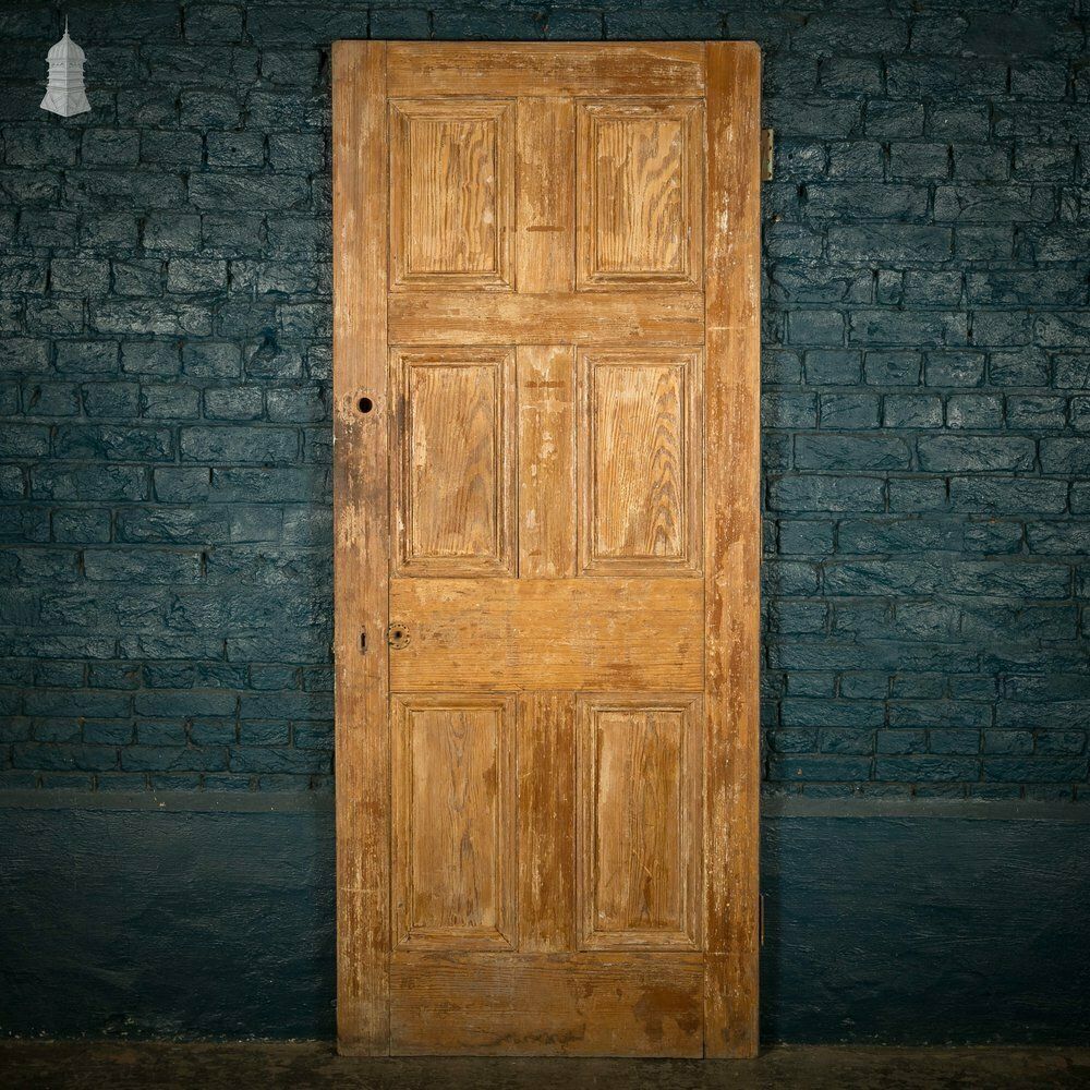 Pitch Pine Panelled Door, Moulded 6 Panel photo vintage