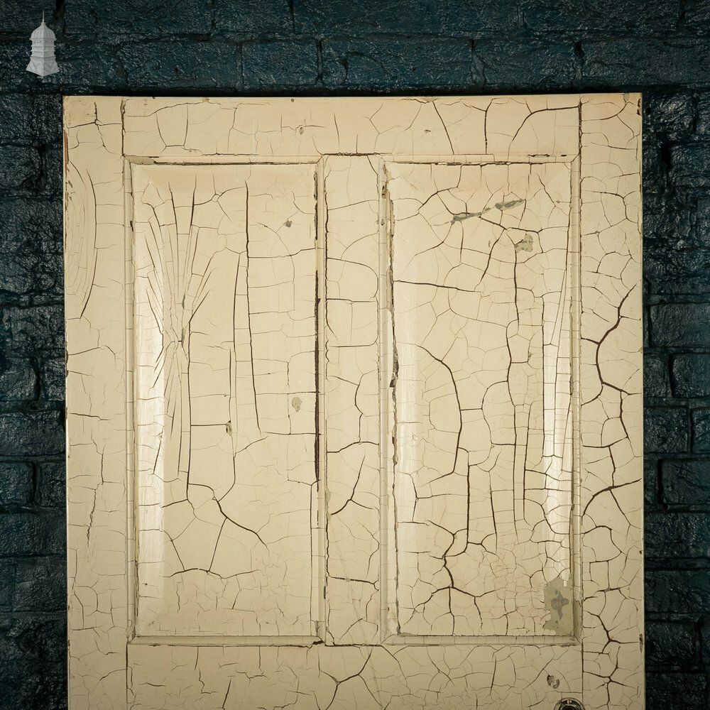 Pine Panelled Door, 4 Panel Cracked White Paint Finish photo furniture