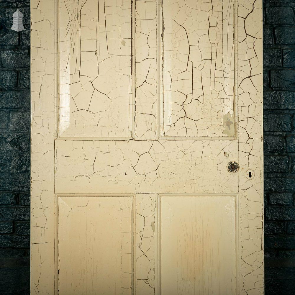 Pine Panelled Door, 4 Panel Cracked White Paint Finish photo for sale