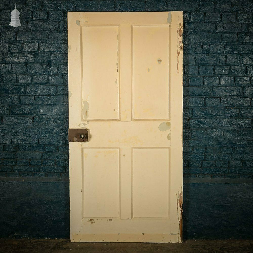 photo for sale Pine Panelled Door, 4 Panel Cracked White Paint Finish
