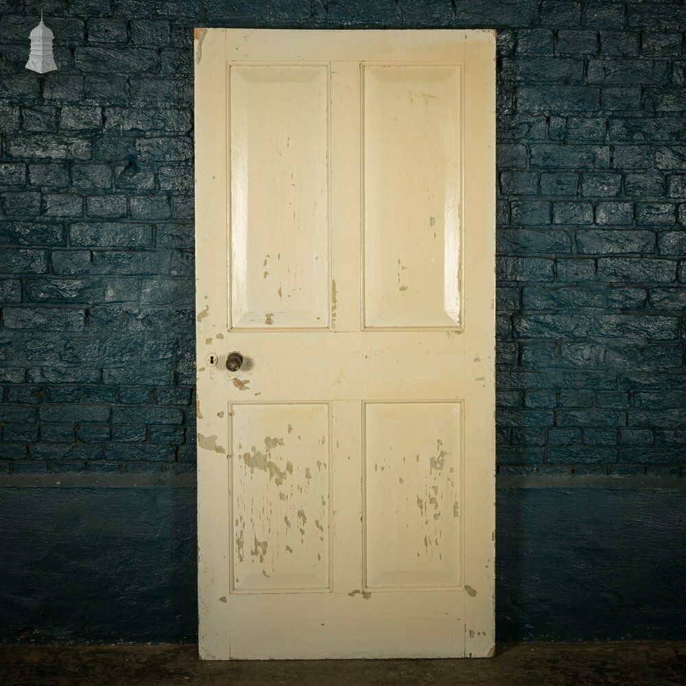 Pine Panelled Door, 4 Panel Distressed Paint photo vintage