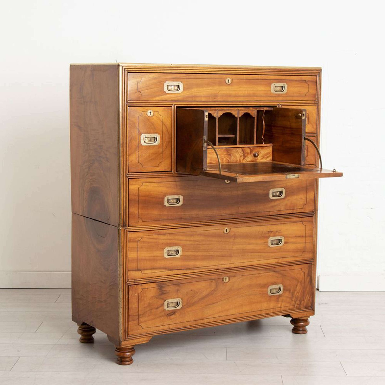 Antique Chinese Export Camphorwood Military Campaign Secretaire Chest photo furniture