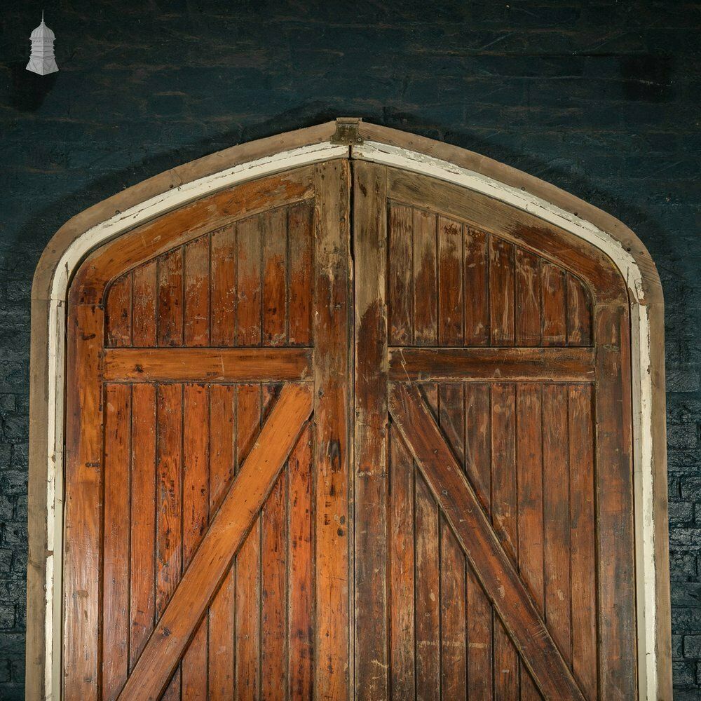 photo for sale Framed Arch Top Doors, Set Of Oak Braced Vertical Plank Doors