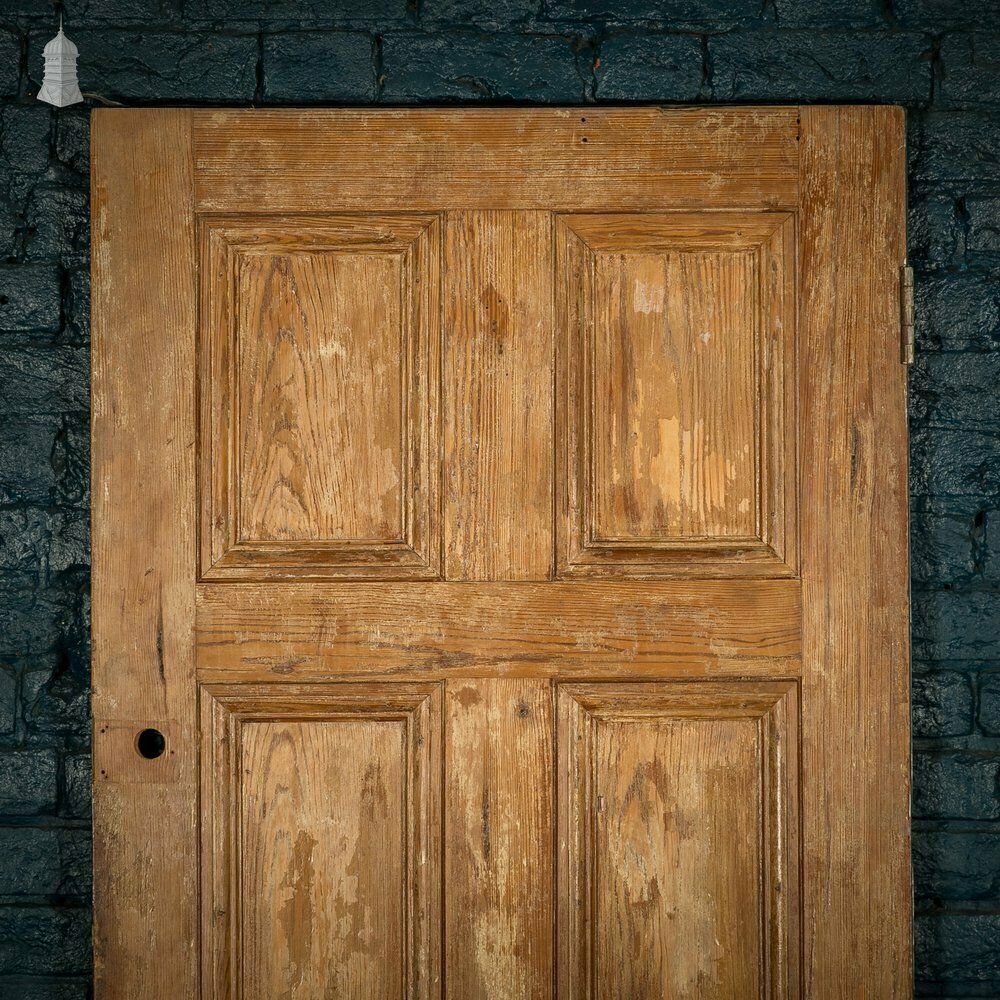 Pitch Pine Panelled Door, Victorian Style, 6 Moulded Panel photo for sale