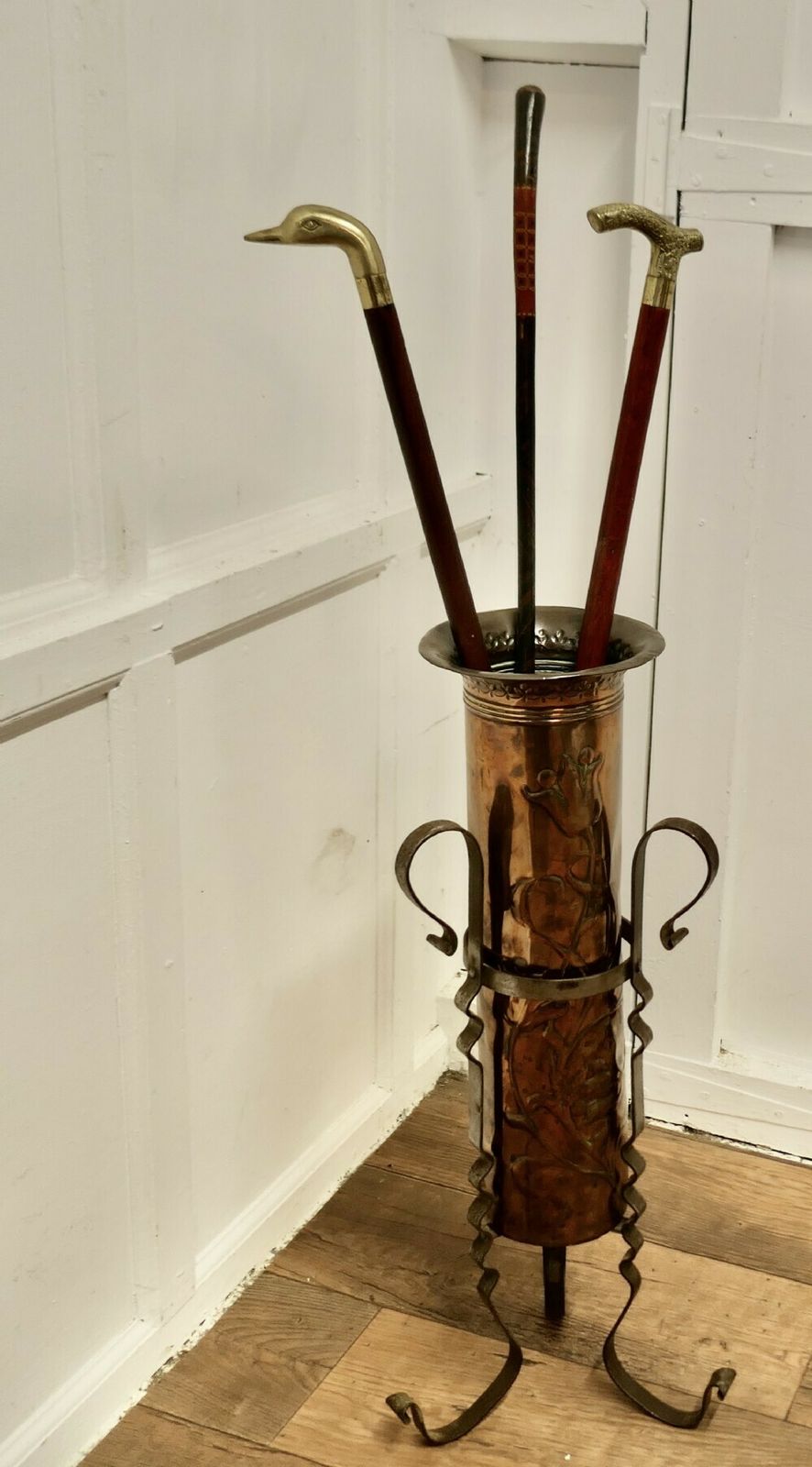 Arts And Crafts Copper And Iron Umbrella Stand photo vinterior