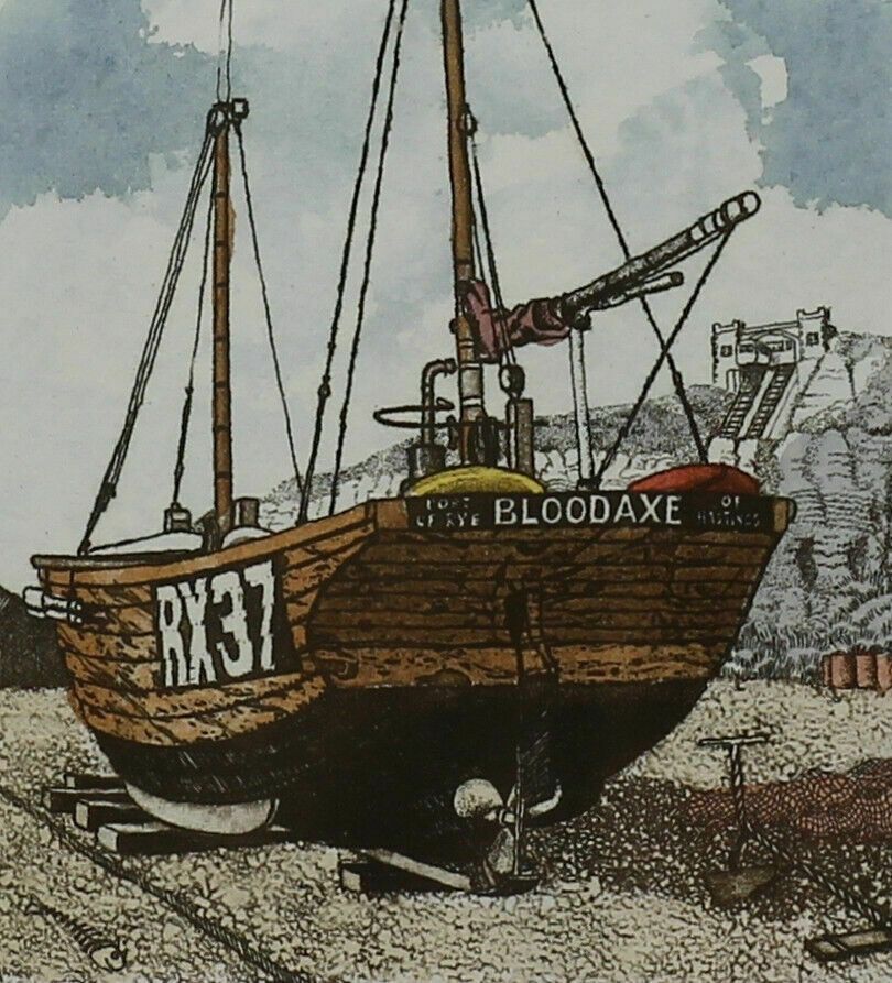 Etching Of Bloodaxe At Hastings Beach. Signed Chad Coleman photo furniture