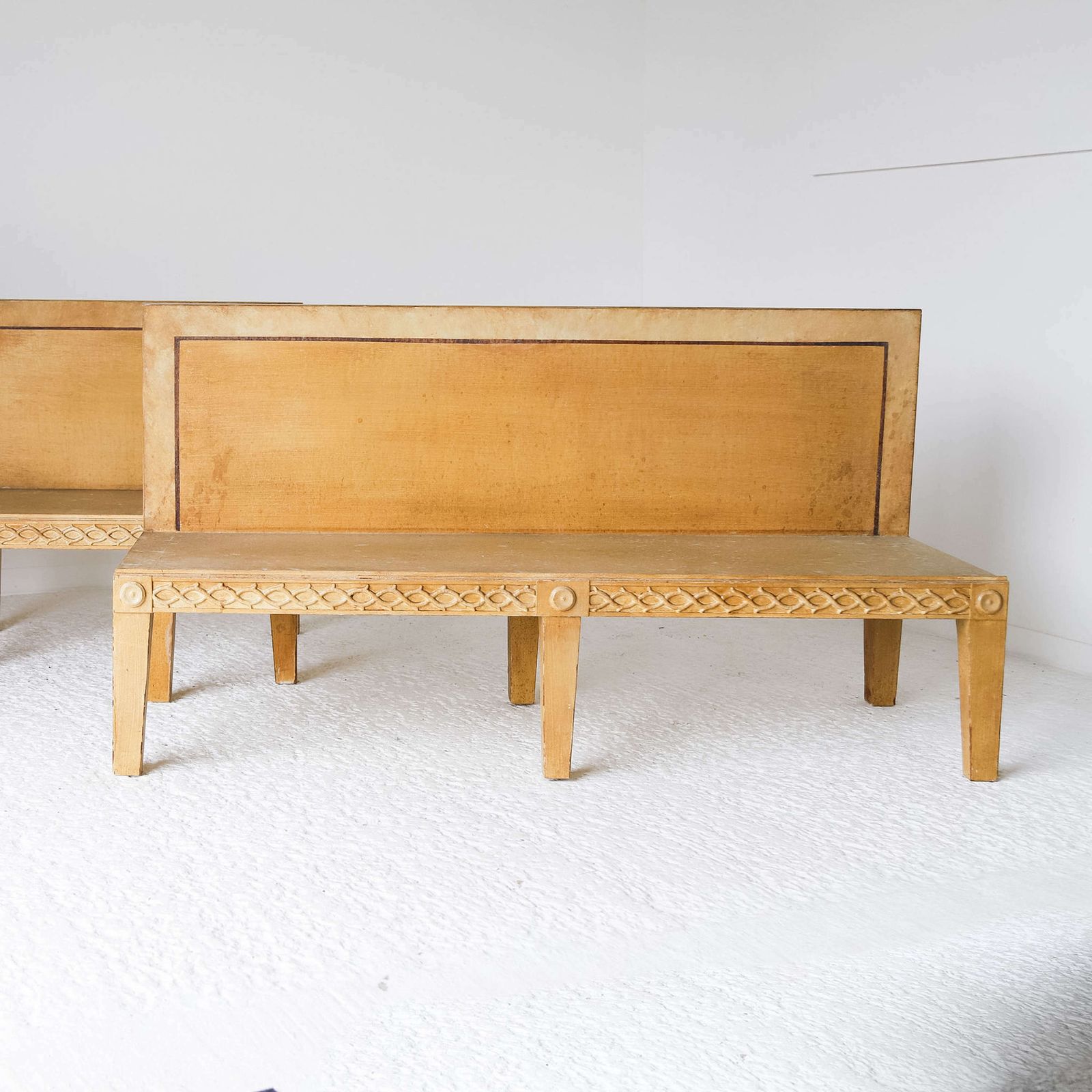 Pair Of Regency Style Ochre Hand Painted Benches photo for sale