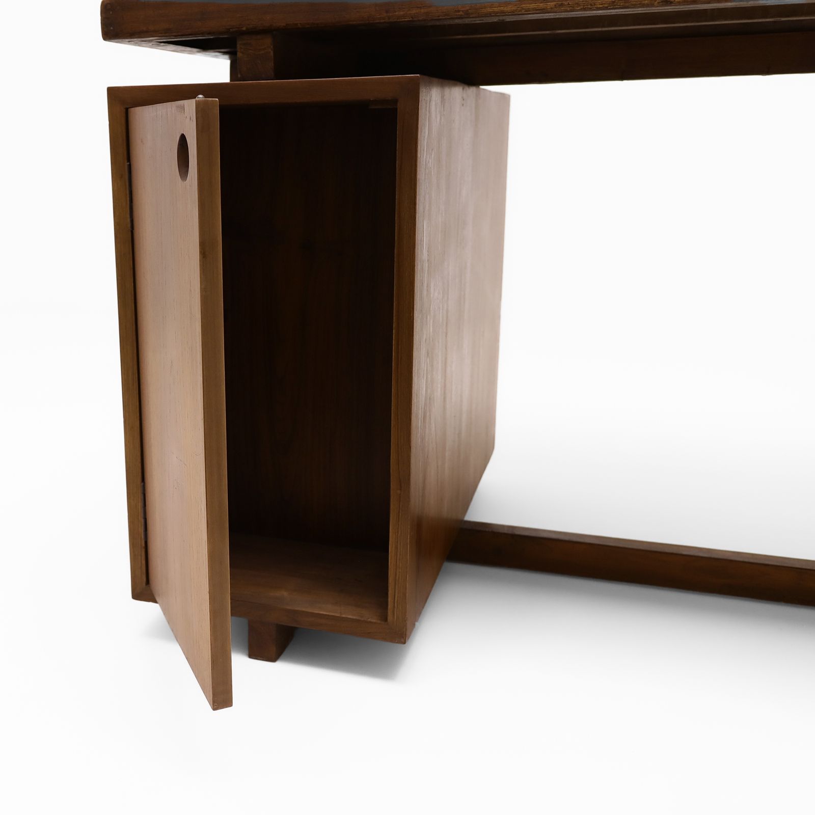 photo furniture Original Pierre Jeanneret Office Set Featuring A Teak And Leather X Frame Desk Matched To A Model Pj Si 30a Committee Chair, Chandigarh, India, 1960s