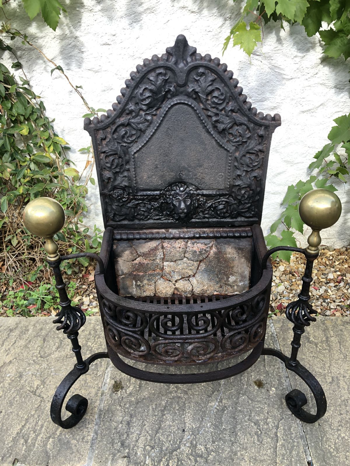 Large Wrought Iron And Bronze Arts And Crafts Antique Fire Basket